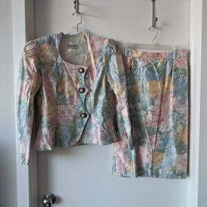Vintage 80s Women's Pastel Blazer Skirt 2pc Suit Sz 11/12 Nu-Mode